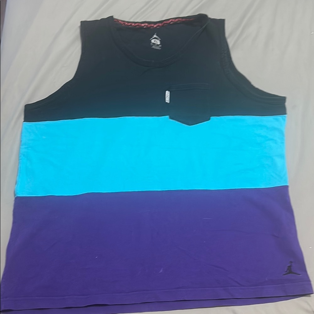 Black and Blue Colorblock Tank Top with Wide Arm Openings